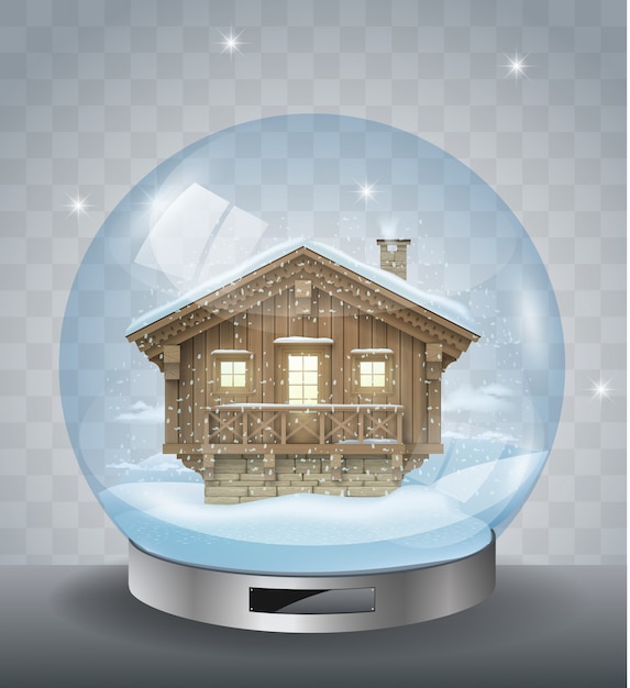 Vector crystal christmas ball with a house