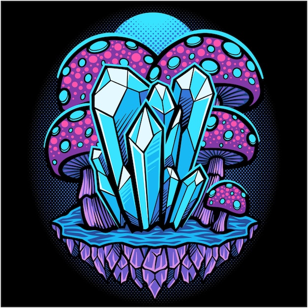 Crystal magic mushroom mascot logo