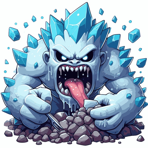 crystal monster cartoon eating stone illustration