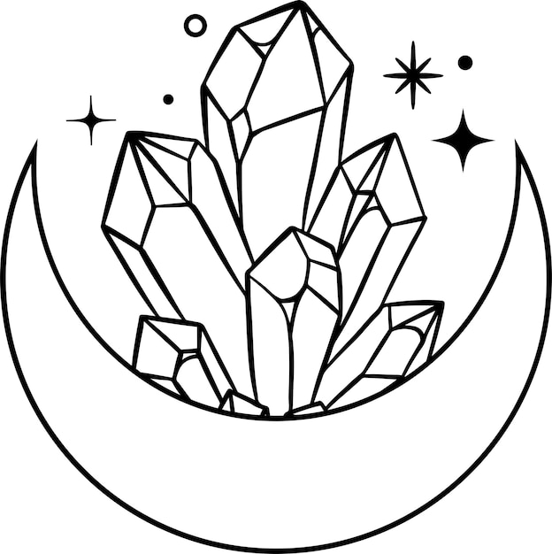 Crystal Moon Drawing Line Art Illustratie