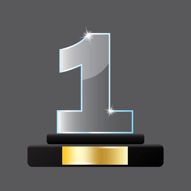 Crystal one pedestal First place trophy Winner award Win prize Round podium Vector illustration Stock image