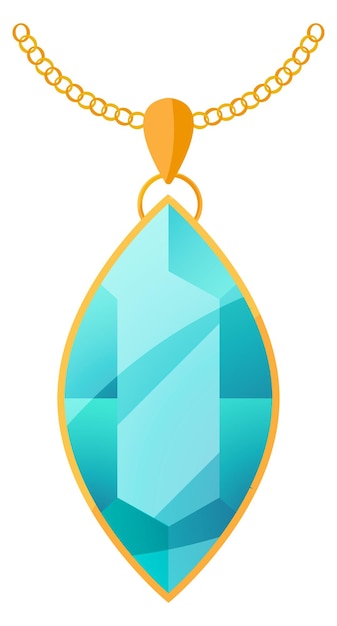 Vector crystal pendant golden chain with blue gem luxury jewel