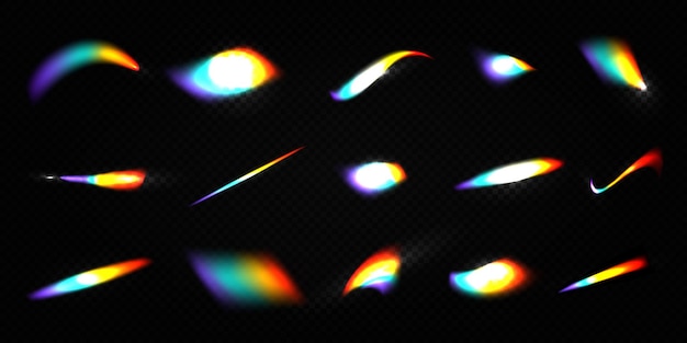 Vector crystal rainbow light leak flare reflection effect vector illustration set