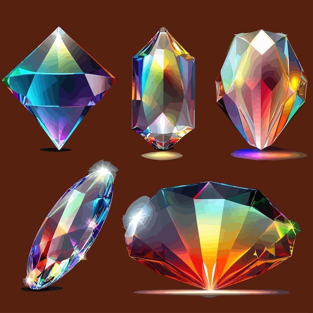 Crystal rainbow lights refraction effects of rays in glass or gem stone Isolated on background Vector illustration