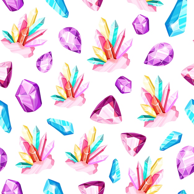 Кристалл бесшовные модели - разноцветные кристаллы или драгоценные камни