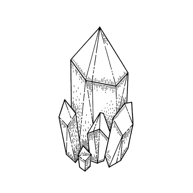 Crystal sketch line vector Gem stone diamond icon Art illustration with mineral quartz rock