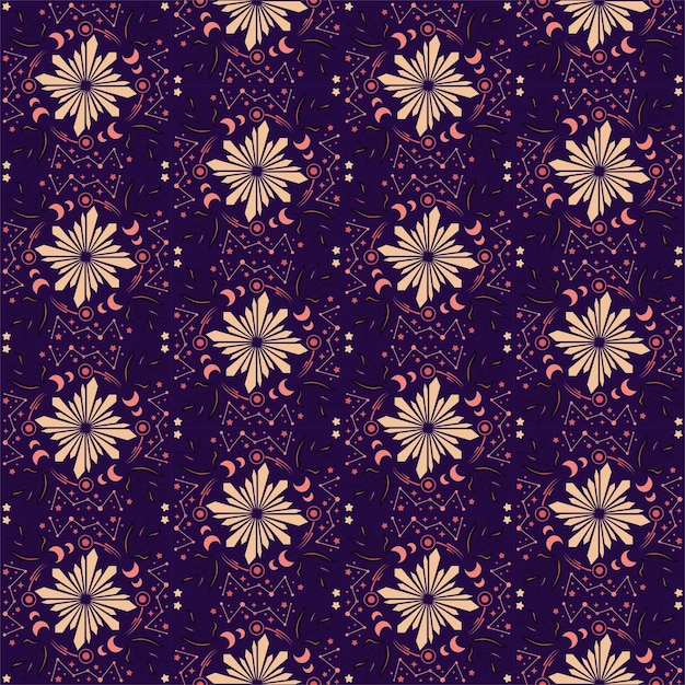 Crystal star moon seamless pattern sfondo natura pianta damasco art