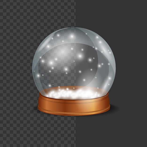 Crystall ball snow on transparent background glass sphere with snowflakes