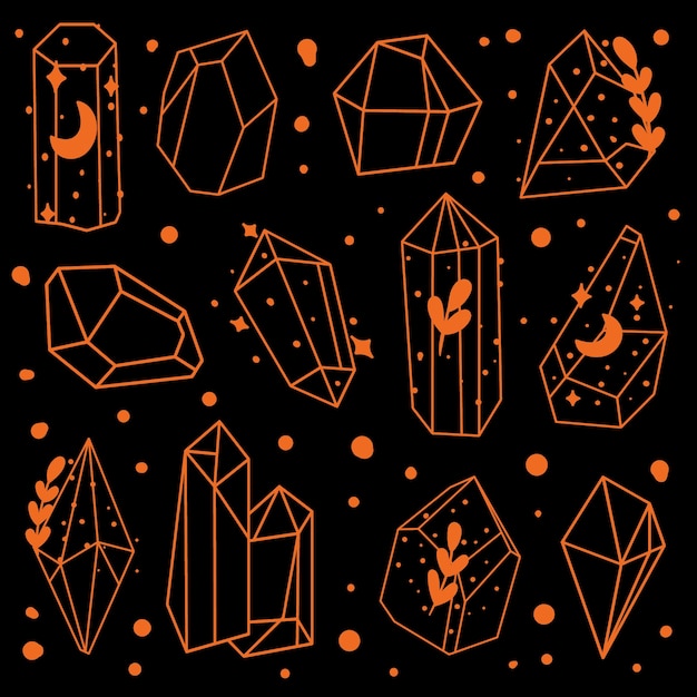 Cristalli doodle set collezione di pietre di struttura cristallina minerali ametista diamante