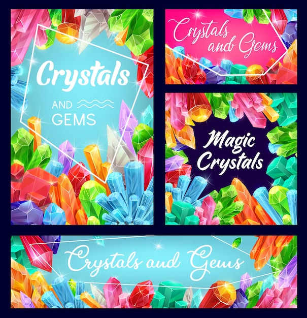 Vector crystals gemstones and gem stone vector minerals