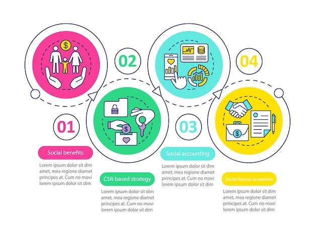 Csr vector infographic template corporate social responsibility business presentation design elements data visualization with steps and options process timeline chart workflow layout