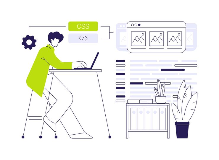 Вектор css код абстрактная концепция векторная иллюстрация разработчик создания дизайна веб-страницы добавление шрифтов и