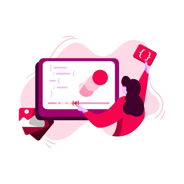 Vector css keyframes icon illustration vector for video editor concept on woman making animation using css