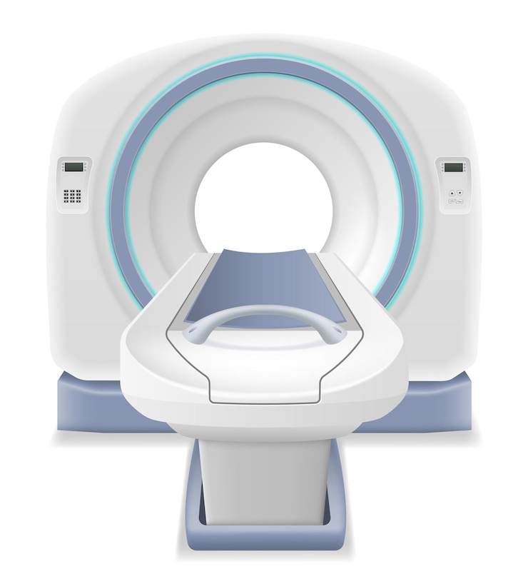 Vector ct mri scanner machine for medical research and disease detection vector illustration
