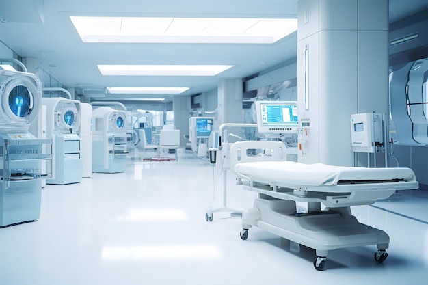 Vettore camera per la ct scanner in ospedale con illuminazione artistica e filtro blu