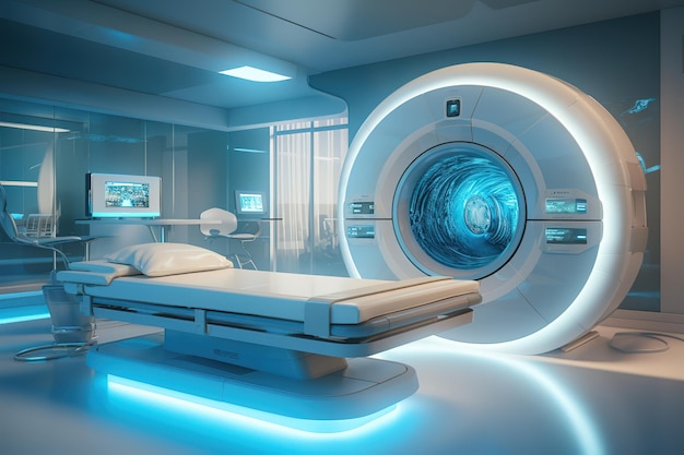 Vector ct scanner room in hospital take with art lighting and blue filter