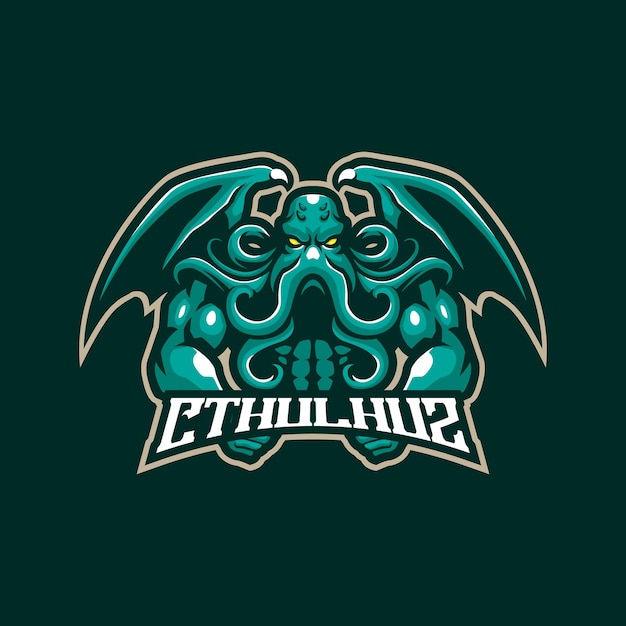 Cthulhu mascotte logo ontwerp vector met moderne illustratie concept stijl voor badge, embleem en t-shirt afdrukken. cthulhu kraken illustratie.