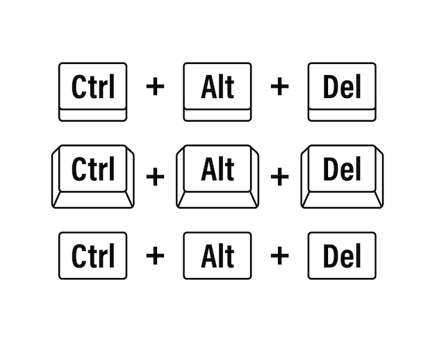 Ctrl alt del сочетания клавиш Клавиши клавиатуры Кнопка компьютера Векторная иллюстрация