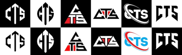 Vettore cts letter logo design in sei stile cts poligono cerchio triangolo esagono stile piatto e semplice con variazione di colore bianco e nero lettera logo set in un artboard cts logo minimalista e classico