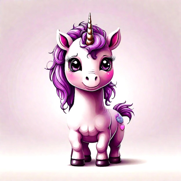 A cu purple unicorn wearing a flower crown in a standing position AI_Generated