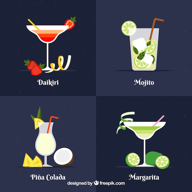 Vector cuatro bebidas exóticas