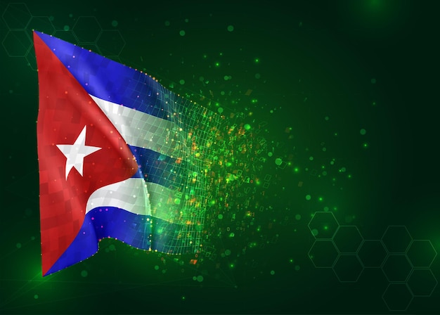 Cuba, 3d flag on green background with polygons