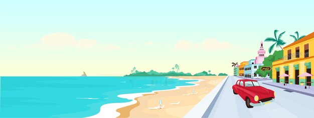 Cuba beaches flat color illustration