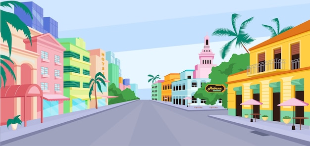 Vector cuba city life flat color illustration