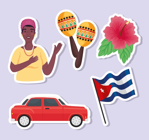 Vettore cuba paese cinque icone
