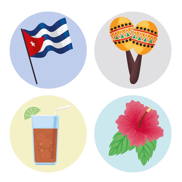 Vector cuba country four icons