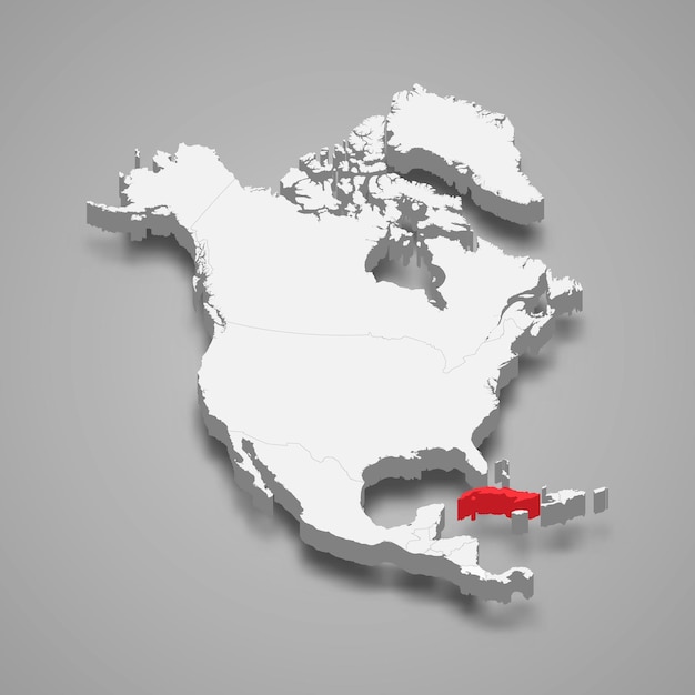 Posizione del paese di cuba all'interno della mappa 3d del nord america