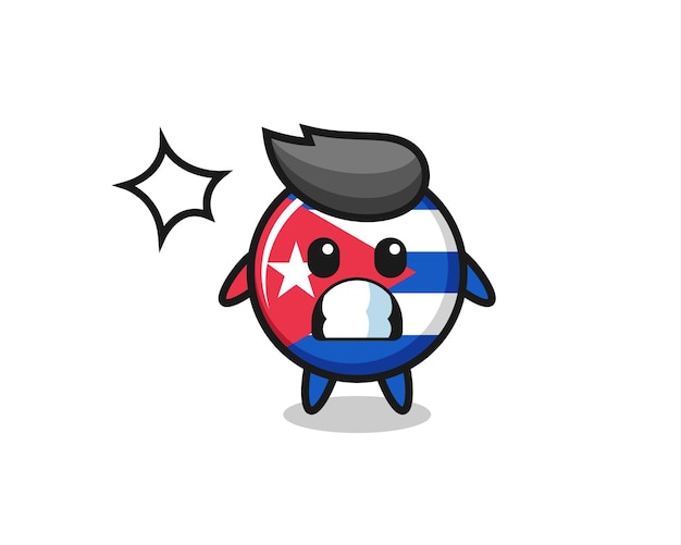 Cuba flag badge character cartoon with shocked gesture , cute style design for t shirt, sticker, logo element