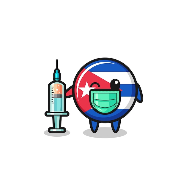 Cuba flag mascot as vaccinator cute design