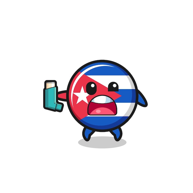 Cuba flag mascot having asthma while holding the inhaler cute design