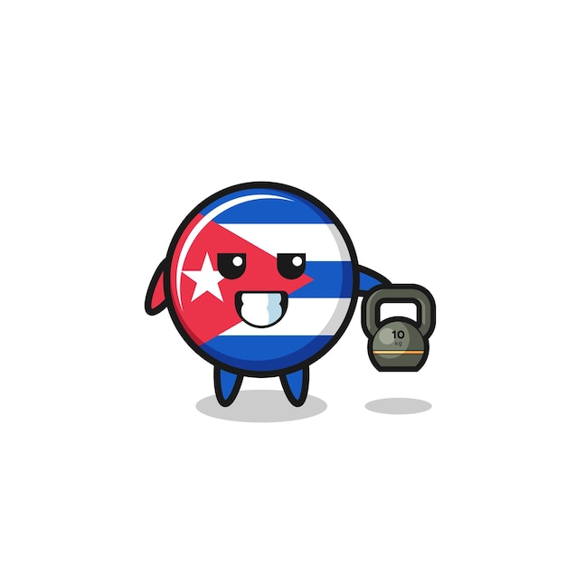 Cuba bandiera mascotte sollevamento kettlebell in palestra