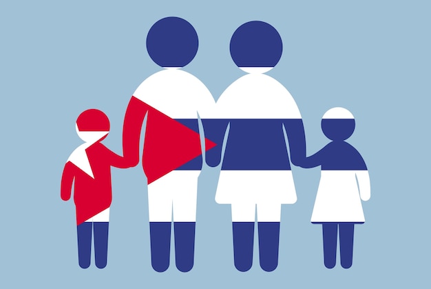 Bandiera di cuba con il concetto di famiglia genitore e bambini che si tengono per mano risorsa di design piatto idea immigrata