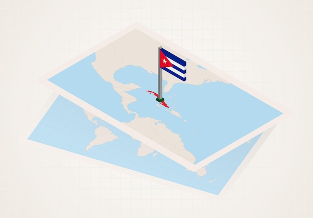 Cuba geselecteerd op kaart met isometrische vlag van Cuba