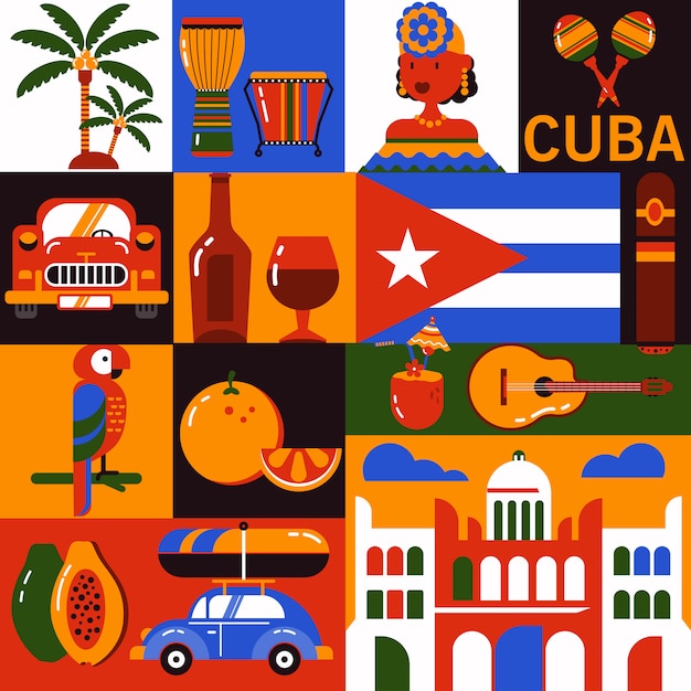 Vector cuba havana tourism symbols