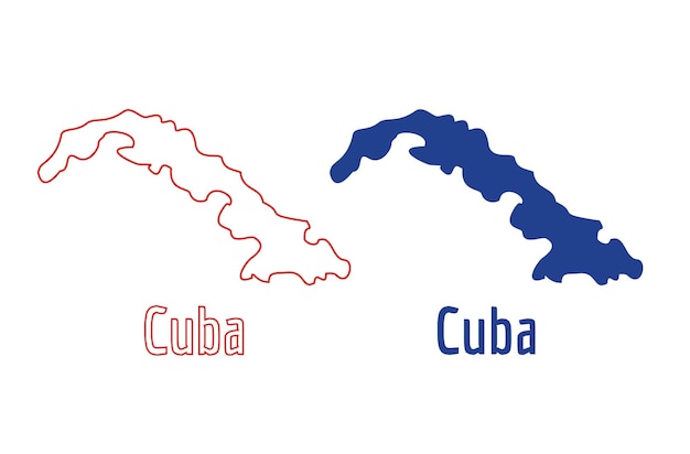 キューバ地図国のアイコンのアウトライン スタイルとフラット ベクトル シルエット