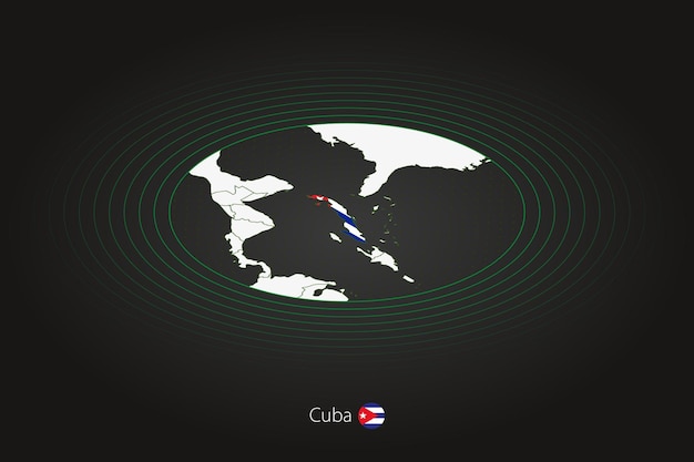 Cuba map in dark color oval map with neighboring countries