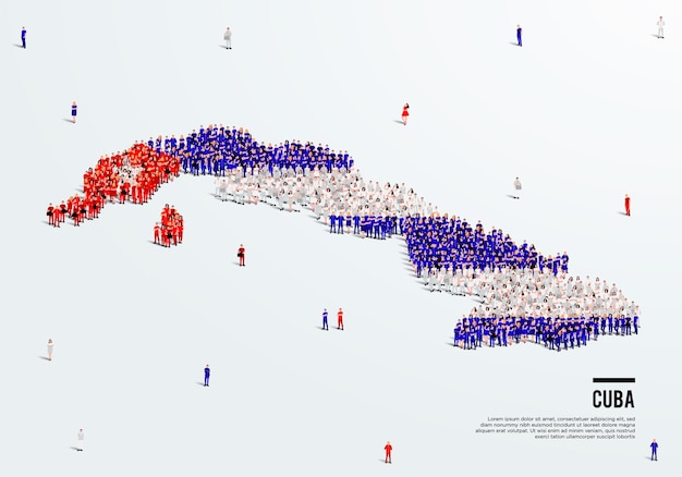 Cuba Map and Flag. A large group of people in the Cuban flag color form to create the map. Vector.