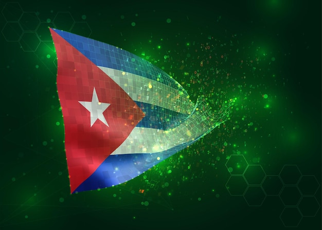 Cuba op vector 3d vlag op groene achtergrond met veelhoeken en gegevensnummers
