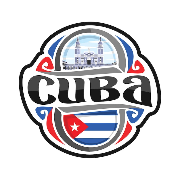 Vettore illustrazione del ricordo di viaggio del distintivo del logo della bandiera dell'autoadesivo di cuba