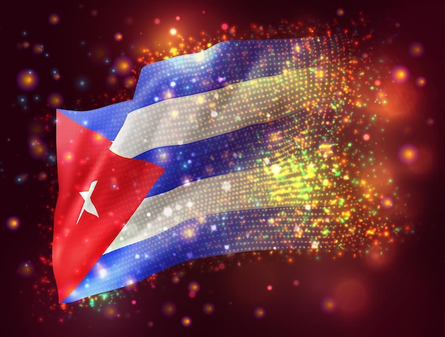 Cuba, vector 3d vlag op roze paarse achtergrond met verlichting en fakkels