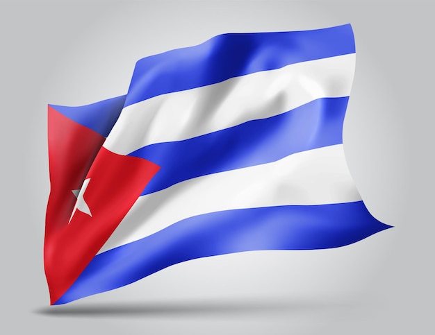 Cuba, vector flag with waves and bends waving in the wind on a white background.