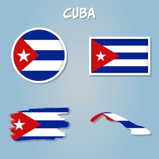 Cuba vector set detailed country shape with region borders flags and icons