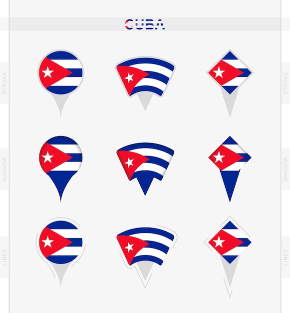 Cuba vlag set locatie pin iconen van cuba vlag