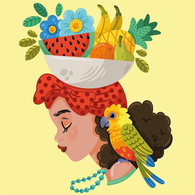 Cubaanse vrouw met een fruitmand Vectorillustratie