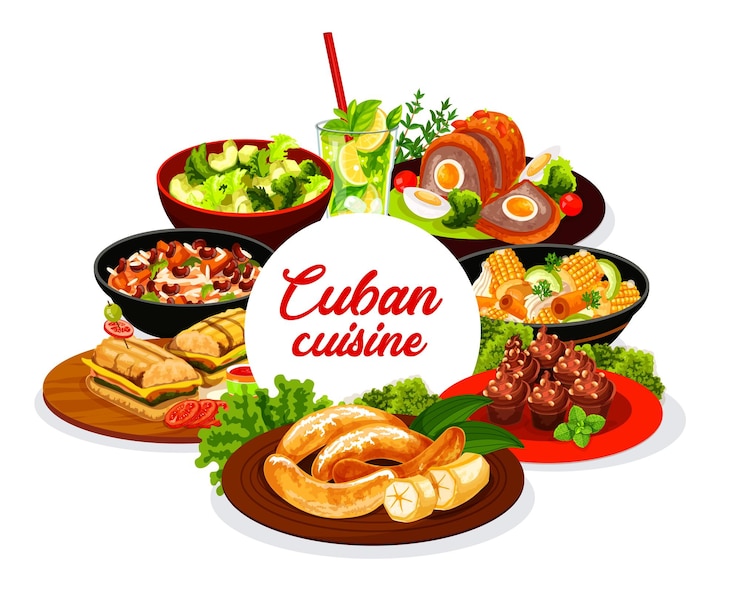 Vector cuban cuisine traditional meals vector banner