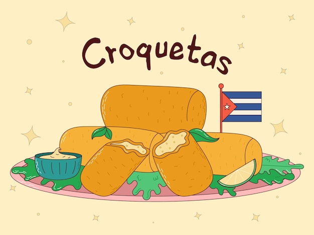 Cuban food Croquetas Traditional Cuban dish Vector illustration